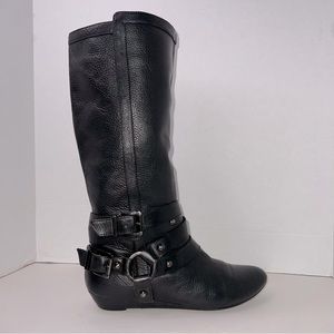 Gianni Bini - Black Leather Tall Ankle Strap Boots - SIZE 7